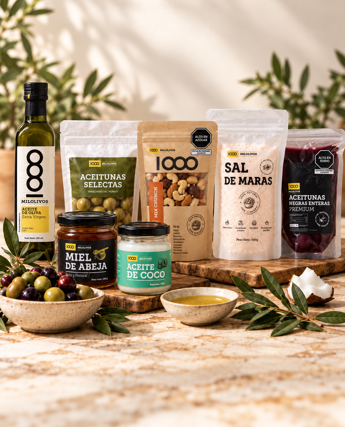 Selección de aceites, aceitunas y productos gourmet Mil Olivos