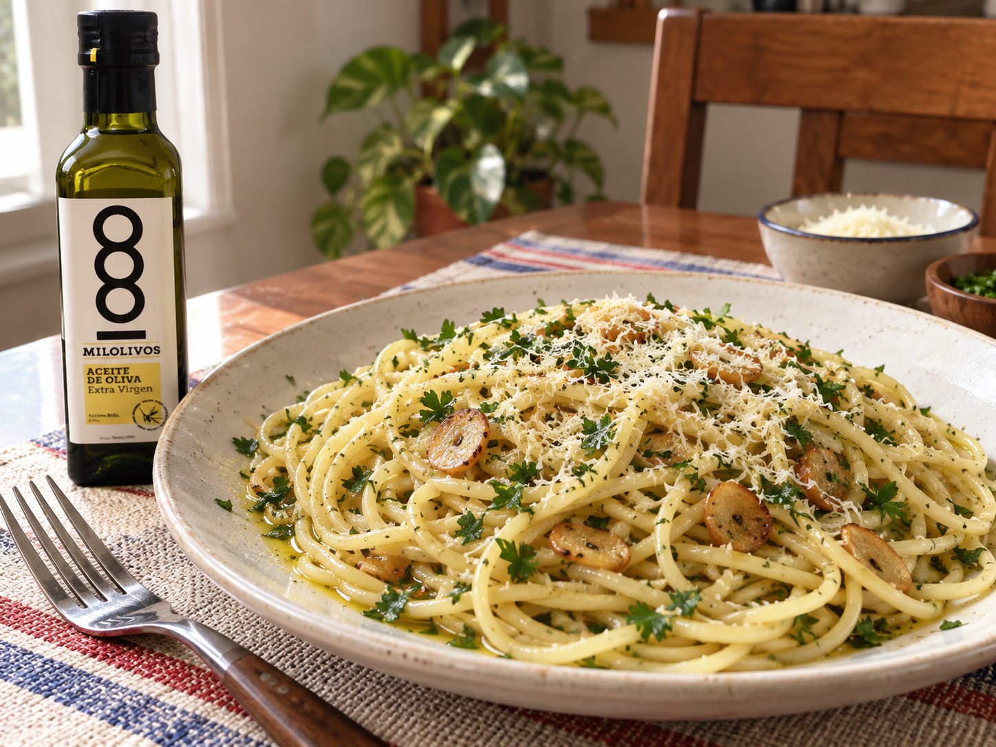 Pasta terminada con aceite de oliva